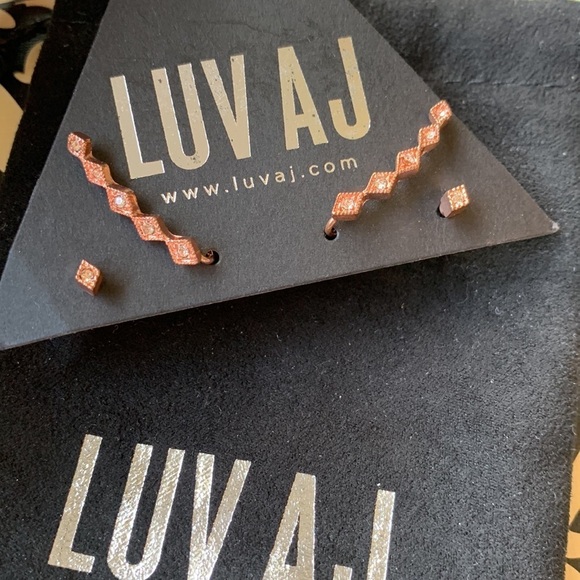 Luv AJ Rose Gold Diamond Kite Crawler + Stud Set Earrings - Picture 2 of 2